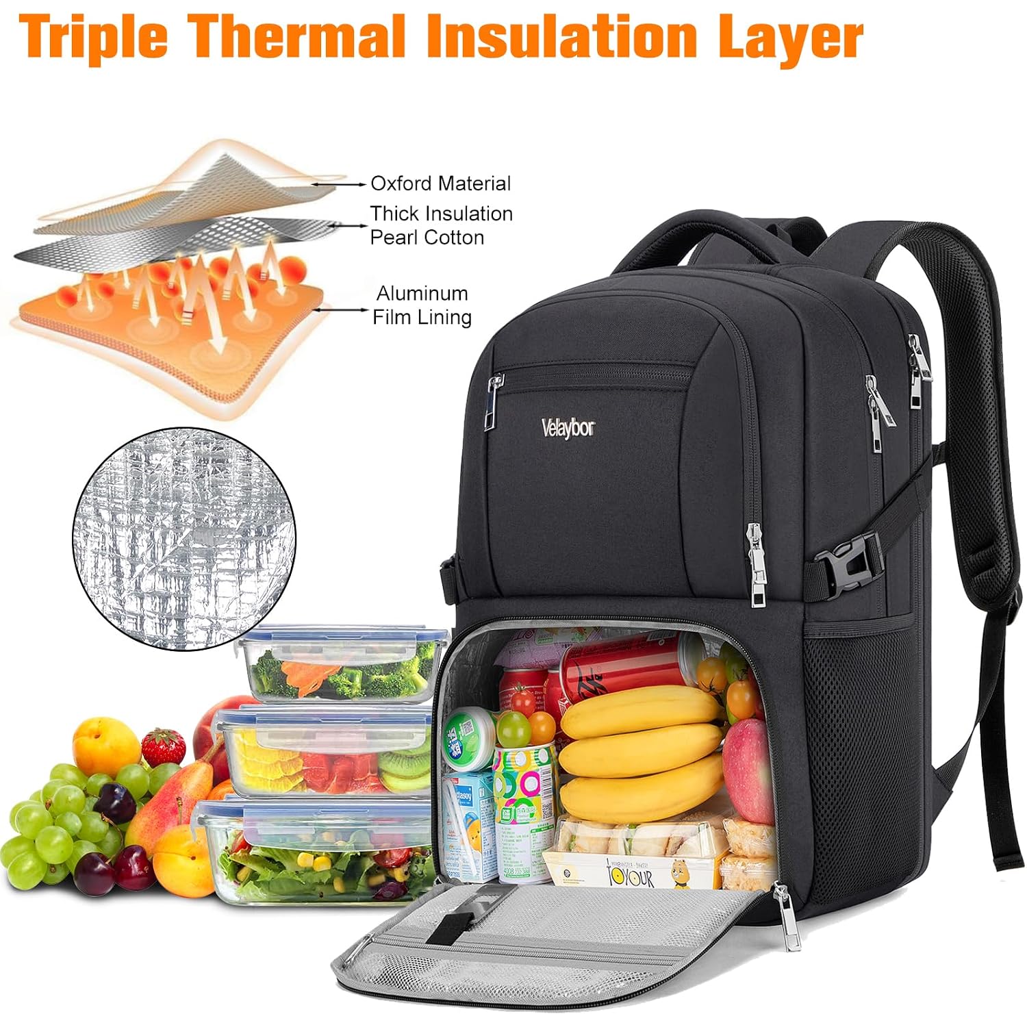 Insulated Lunch Backpack Fit 17" Laptop With Cooler Compartment | 2 In 1 Work Backpack With Lunch Box, Lunch Compartment, Water-Resistant, Lightweight, College Couputer Bag, Men & Women