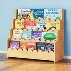 Spaceaid 4-Tier Scalloped Bookshelf, Montessori Bookcase For Toddlers, Wooden Book Shelf Organizer Display Furniture For Kids Rooms, Playroom, Nursery And Classroom, 29.6“ Wide, Natural