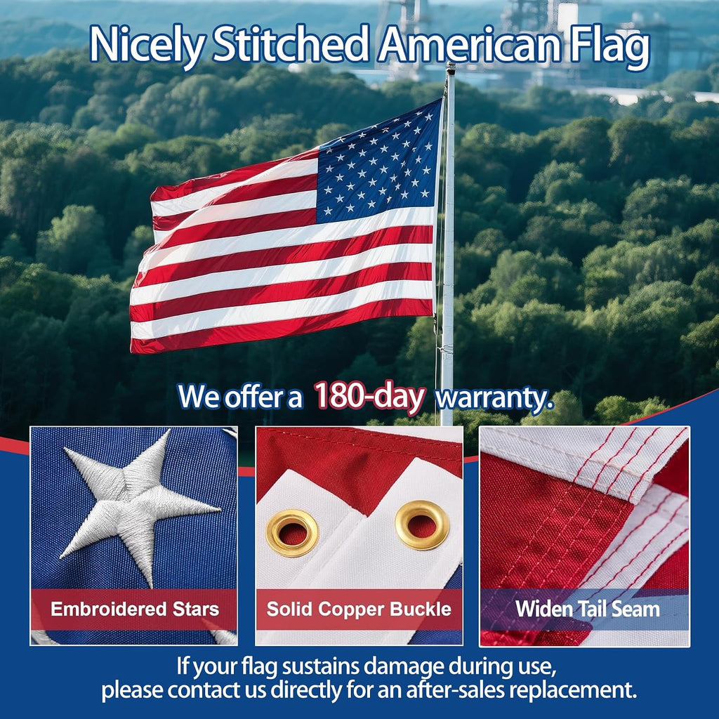 American Flag Made In Usa, 3X5 Ft Heavy Duty Nylon Outdoor Flag, Super Durable For All-Weather High Wind Use, Fade-Resistant, Uv-Protected & Tear-Proof, Longest-Lasting Embroidered Stars Us Flag.
