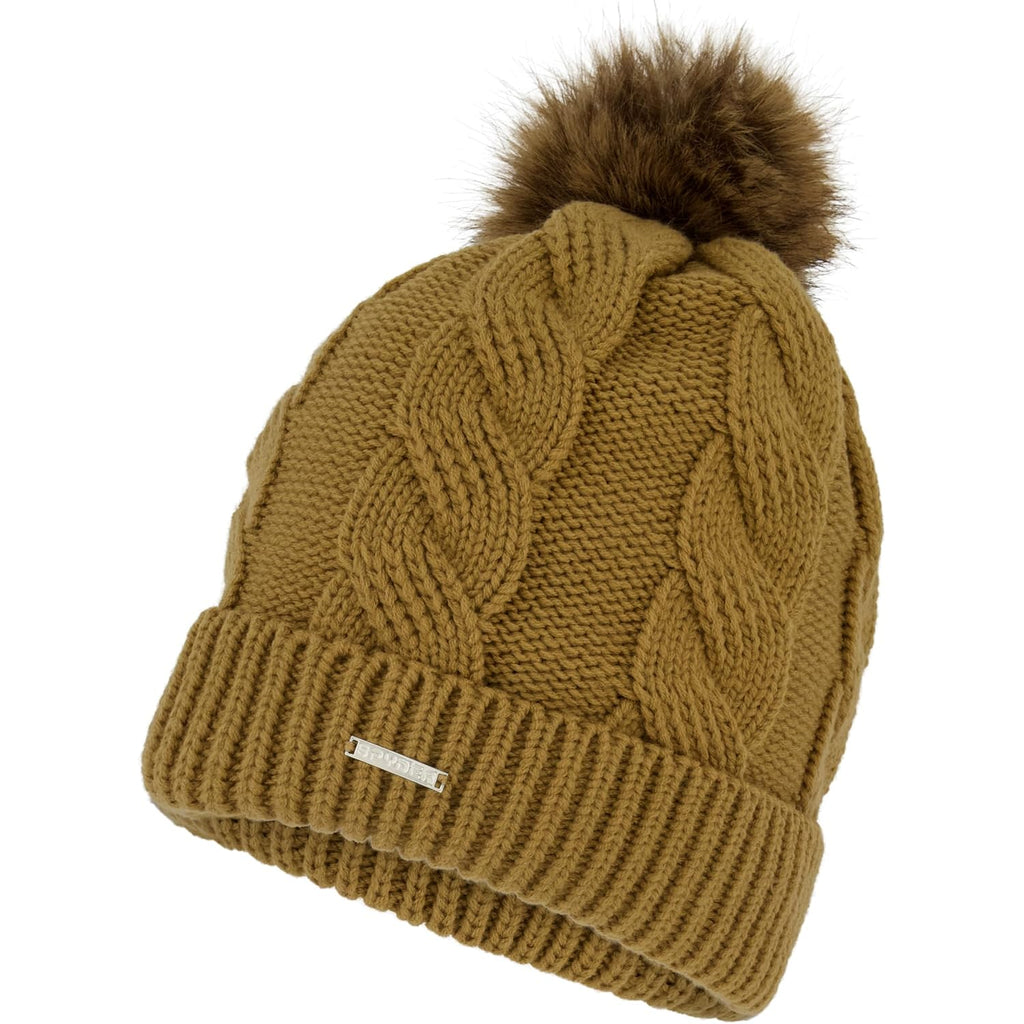 Spyder Women'S Cable Knit Pom Pom Beanie With Ribbed Cuff