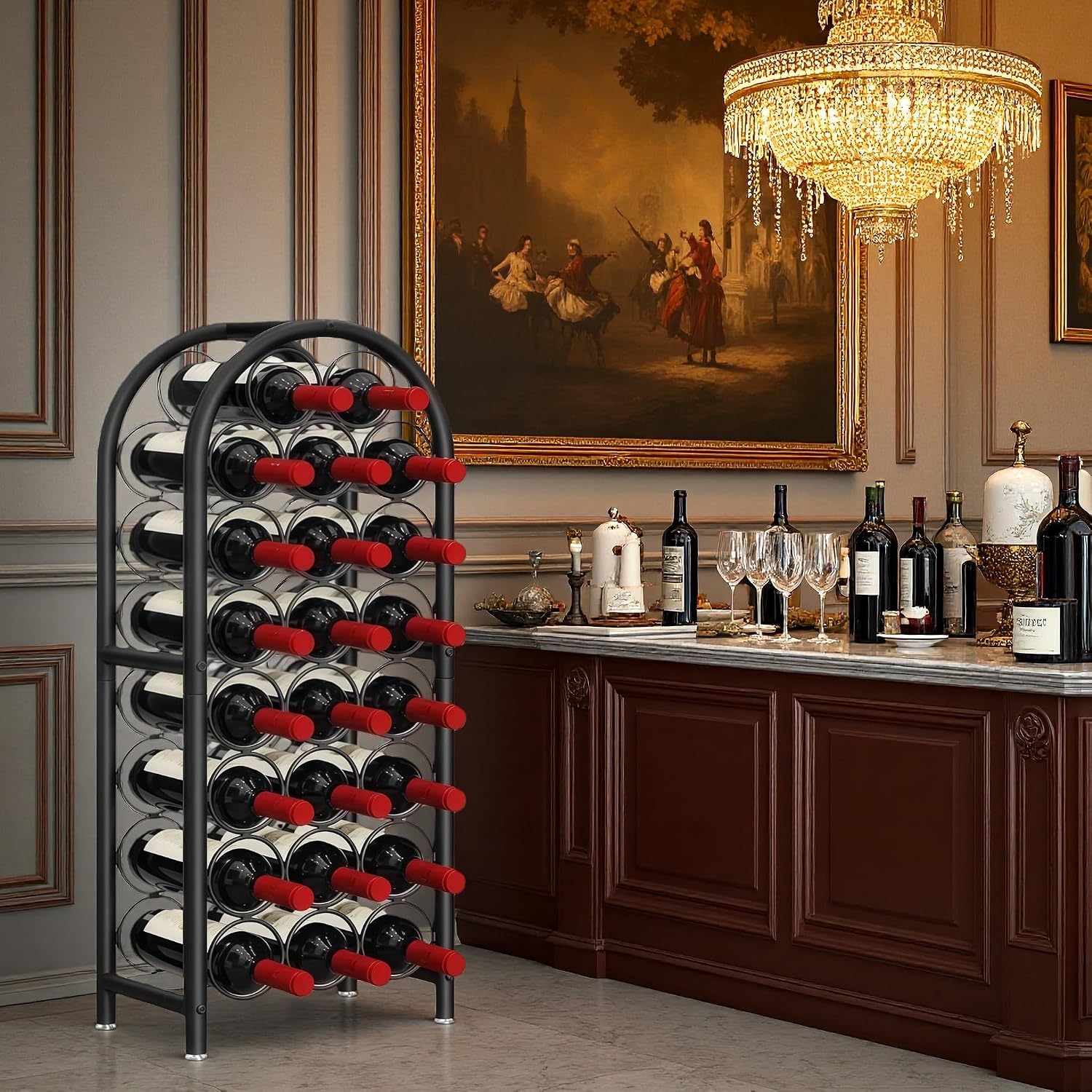 Wine Rack Freestanding Floor 23 Bottle Metal Wine Holder Organizer | Wine Rack Freestanding Floor Large Capacity Wine Storage Organizer For Home Bar Kitchen