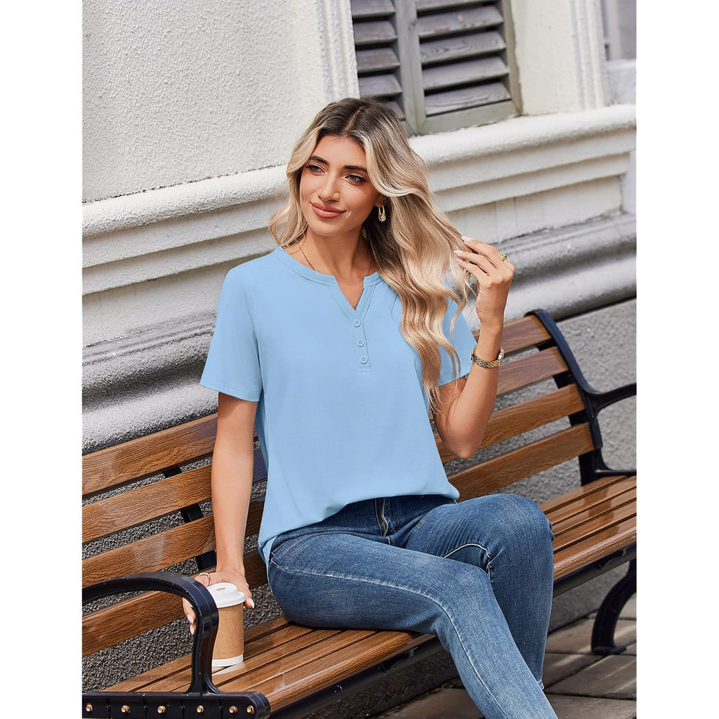 Zeagoo Womens Summer Tops V Neck Short Sleeve Shirts Dressy Casual Blouse Spring Vacation Tshirts Clothes