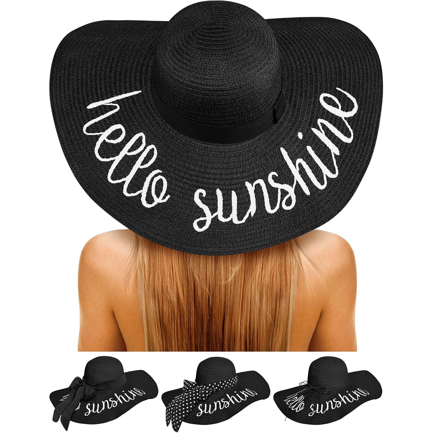Senker Fashion Beach Hats for Women, Floppy Straw Sun Hat Embroidered Wide Brim for Summer Honeymoon Vacation Cruise