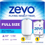 Zevo Flying Insect Trap - Plug-In Indoor Fly Trap And Bug Light Trap Refill With Blue And Uv Light - No-Mess Cartridge For House Flies, Fruit Fly Trap And Gnats (1 Plug-In Base And 1 Cartridge)