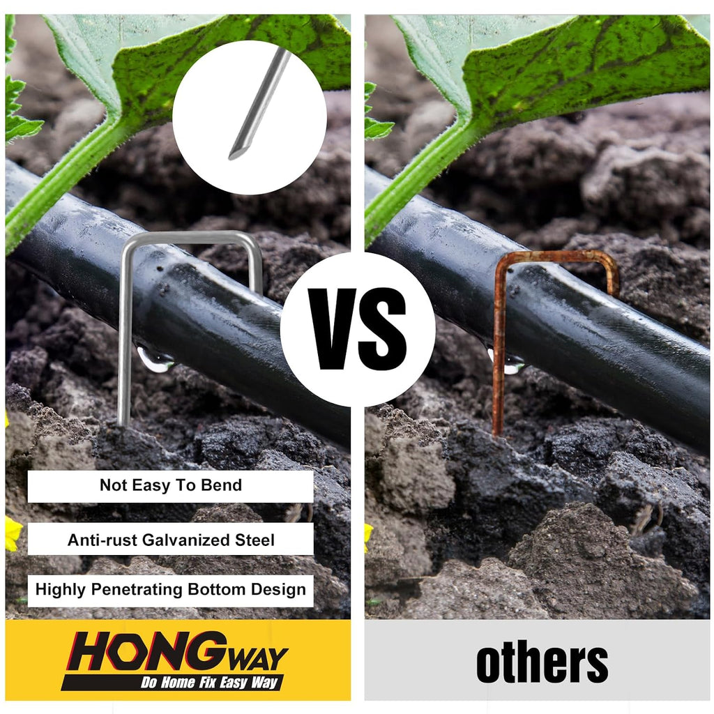 Hongway 240 Pack 6 Inch Landscape Staples, Garden Stakes Galvanized Tent Stakes Heavy Duty 11 Gauge Sod Landscaping Fabric Pins Yard Ground Lawn Staples For Plant Cover, Turf, Fence, Grass Decoration