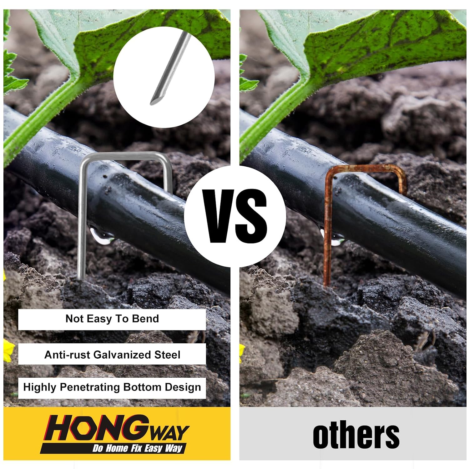 Hongway 240 Pack 6 Inch Landscape Staples, Garden Stakes Galvanized Tent Stakes Heavy Duty 11 Gauge Sod Landscaping Fabric Pins Yard Ground Lawn Staples For Plant Cover, Turf, Fence, Grass Decoration