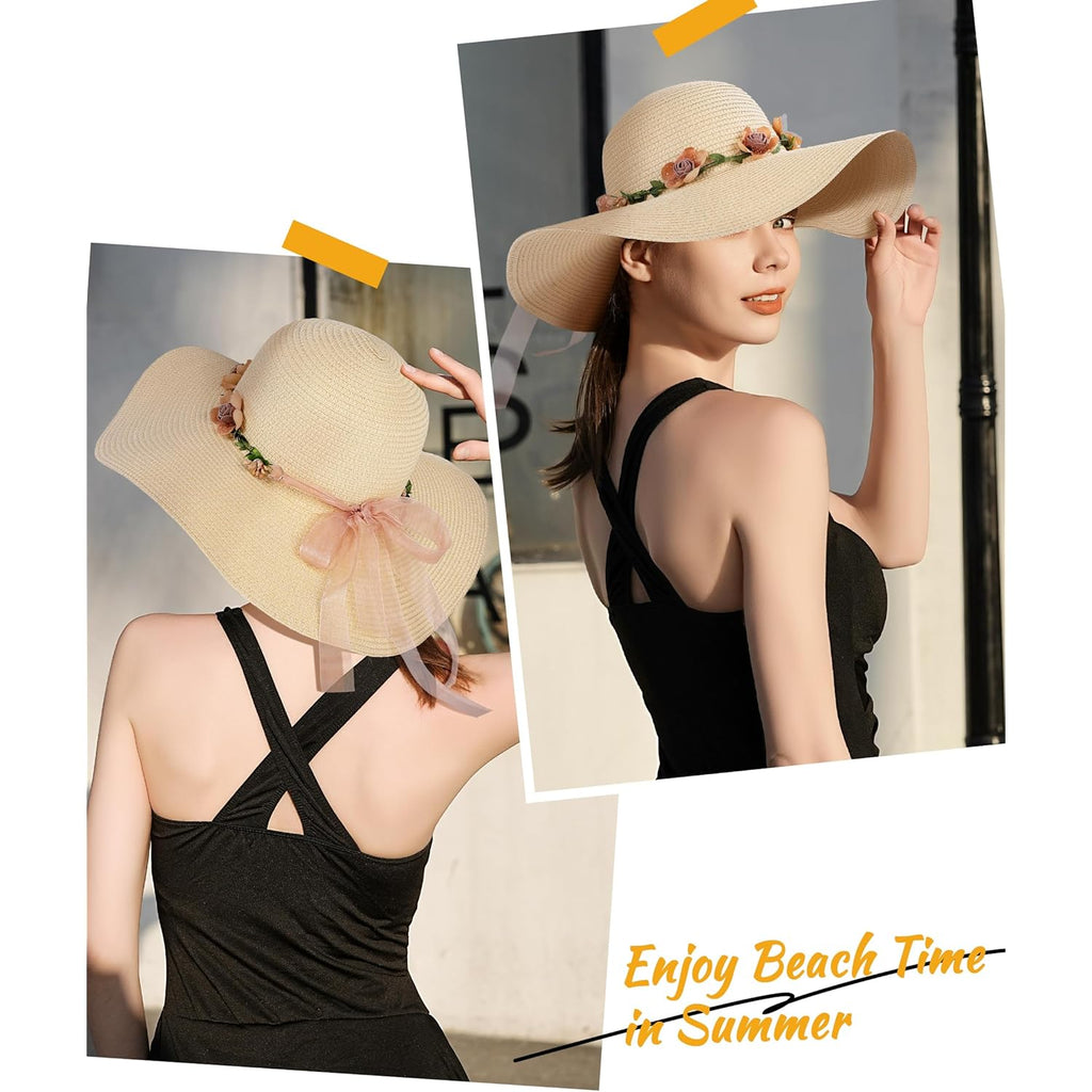 Beach Hats for Women, Wide Brim Sun Straw Hat for Women, Sun Hat UPF 50+ UV Protection