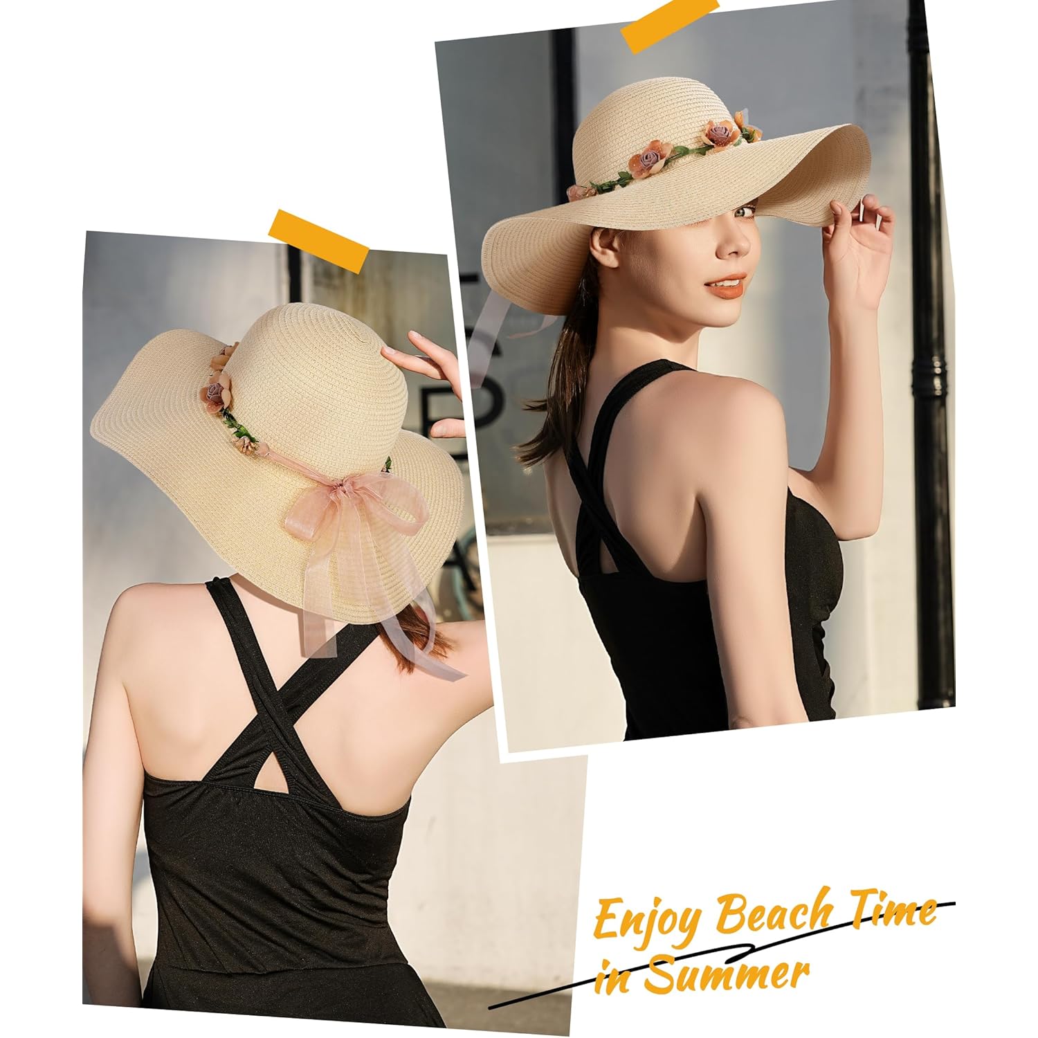 Beach Hats for Women, Wide Brim Sun Straw Hat for Women, Sun Hat UPF 50+ UV Protection