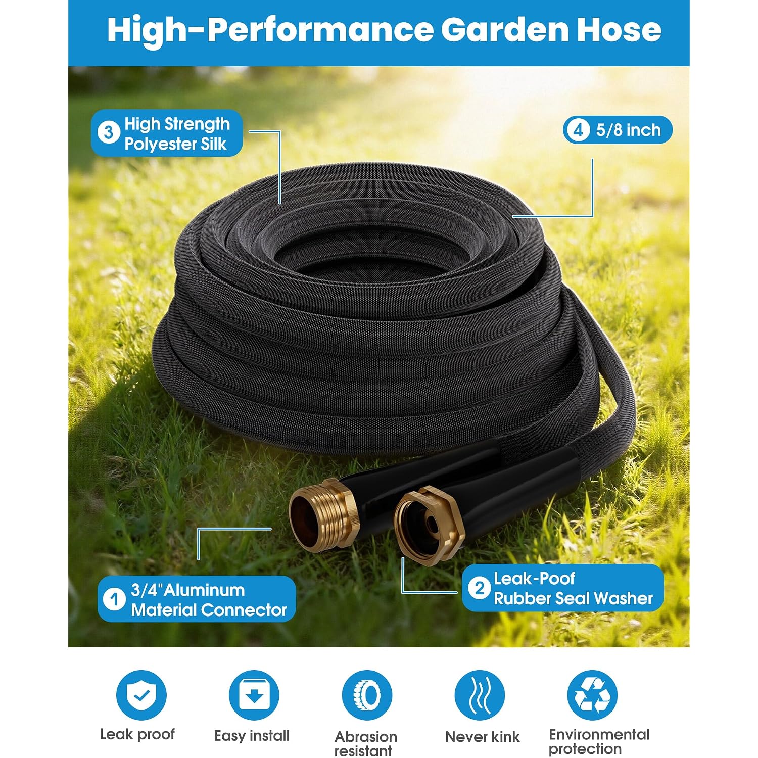 50 Ft Garden Hose, Non-Expanding Water Hose, Ultra Flexible, Burst-Resistant, Kink-Free, High-Pressure Garden Hose For Easy All-Weather Use On Lawns, Gardens, And Outdoor Cleaning
