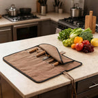 Vruifa Chef’S Knife Roll Bag, Portable Canvas Cases, Chef Bag With 5 Slots Pockets Can Hold Kitchen Knife Tools Up To 15 Inch