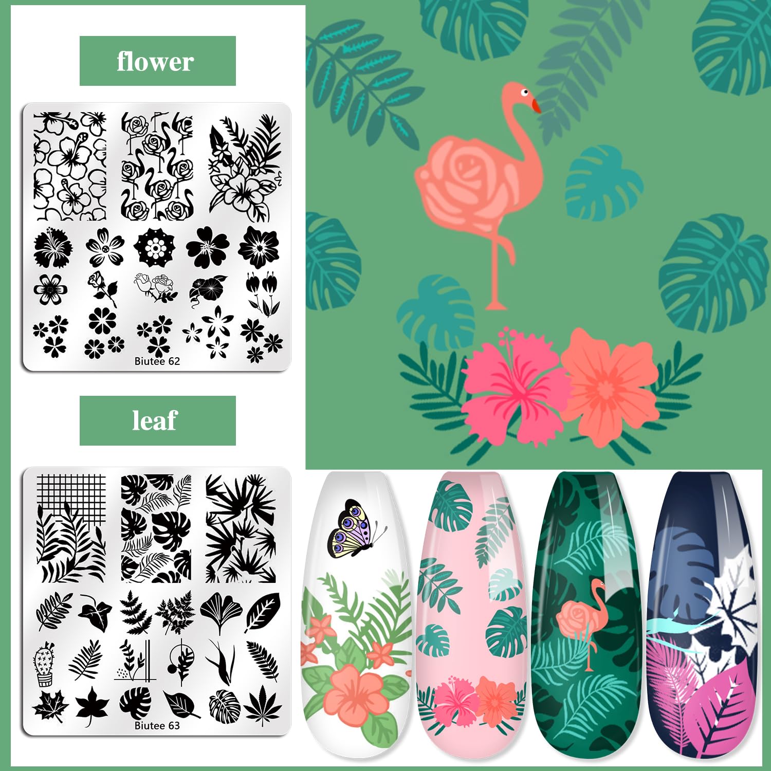 Biutee Nail Stamping Plates Set 15PCS Nail Stamping Kit with Nail Art Stamper & Scraper Nail Stamp Template Kit Lace Flower Butterfly Animal Pattern Nail Art Stencils for Manicure Salon Home DIY