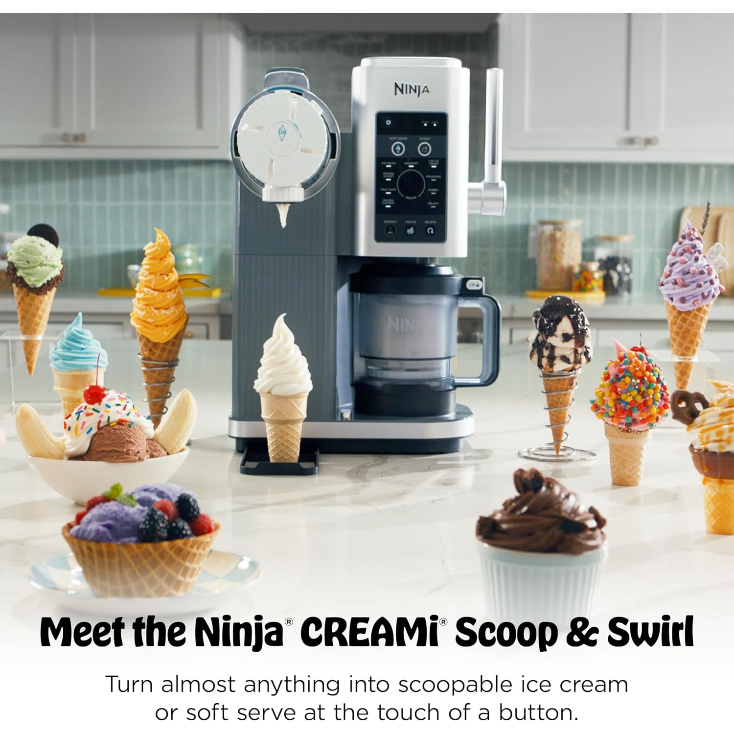 Ninja CREAMi Scoop & Swirl Ice Cream Maker, Soft Serve Desserts, Sorbet, Milkshakes, Frozen Yogurt and More, 13-in-1 Programs, Includes Handle and Two 16 oz 2-in-1 Pints, NC701