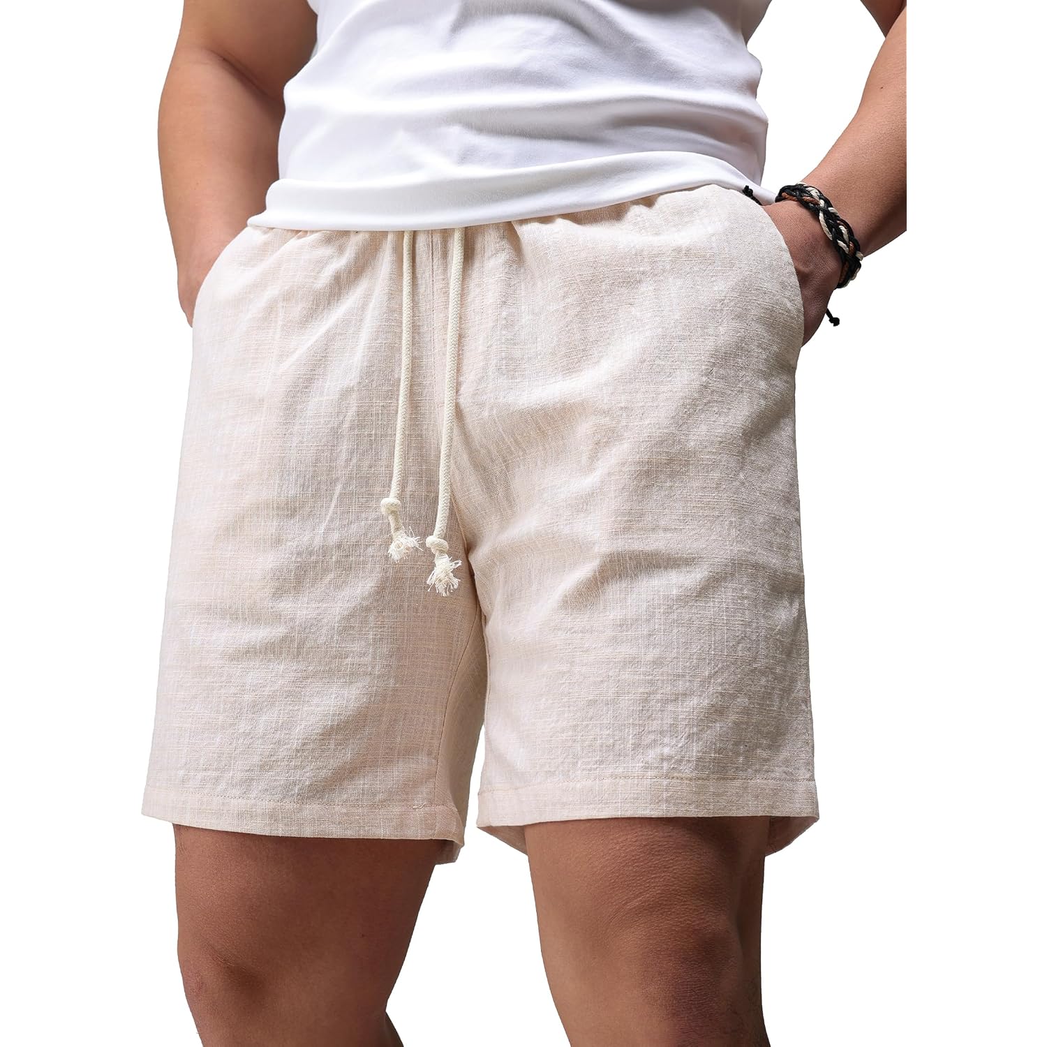 Jotook Mens Casual Chambray Shorts 7 Inch Elastic Waist Drawstring Shorts Lightweight Cotton Summer Beach Short