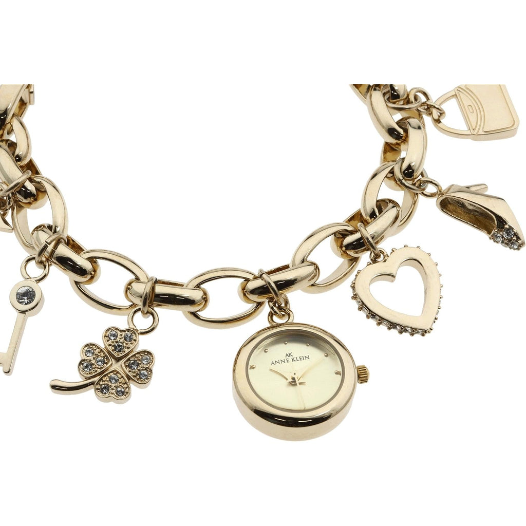 Anne Klein Women'S Premium Crystal Accented Gold-Tone Charm Bracelet Watch, 10/7604Chrm