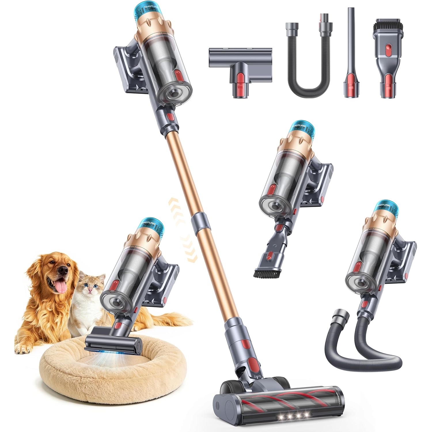 Cordless Vacuum Cleaner, 55Kpa 650W 70Mins Stick Vacuum Cleaners For Home With Motorized Bed Brush, Flexible Hose, Led Touchscreen, Auto Mode, Self-Standing & Wall Mount, For Pet Hair Carpet Floor