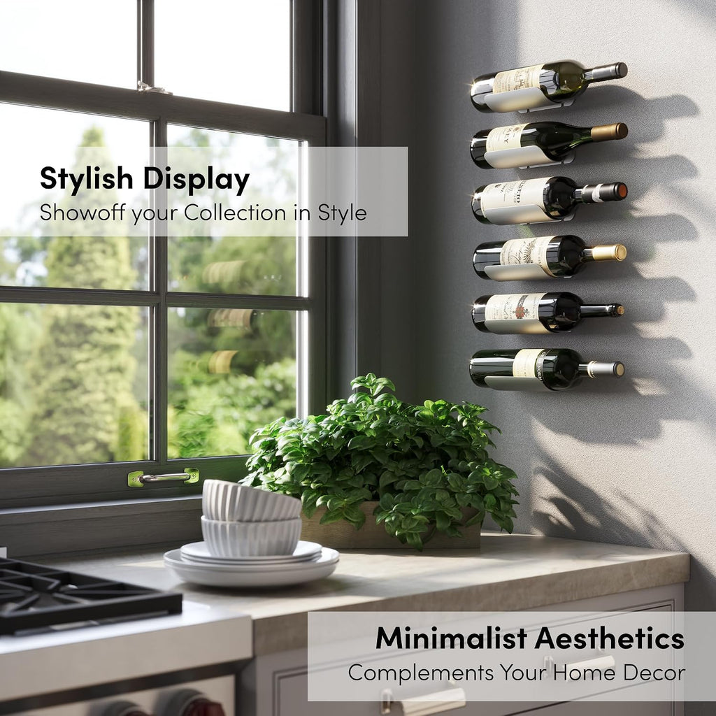 Wall Mounted Wine Rack Set – 6-Piece Aluminum Bottle Holders With Non-Slip Cork Pads For Secure Storage