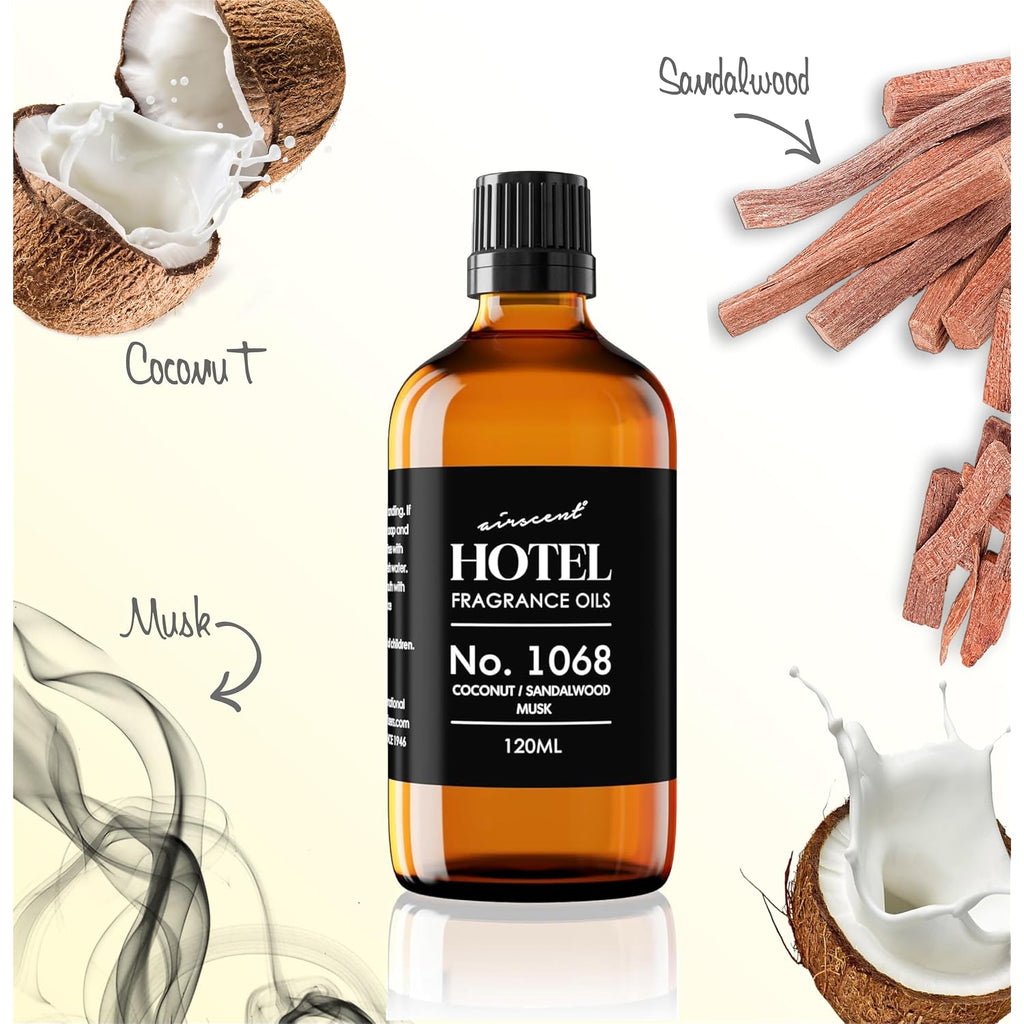 Airscent Hotel Diffuser Oil No. 1068 - Hotel Scent Dupe - 10 Ml | Coconut Pina Colada Sandalwood - Premium Fragrance Oil For Ultrasonic And Waterless Diffusers And Crafting - 0.34 Fl Oz