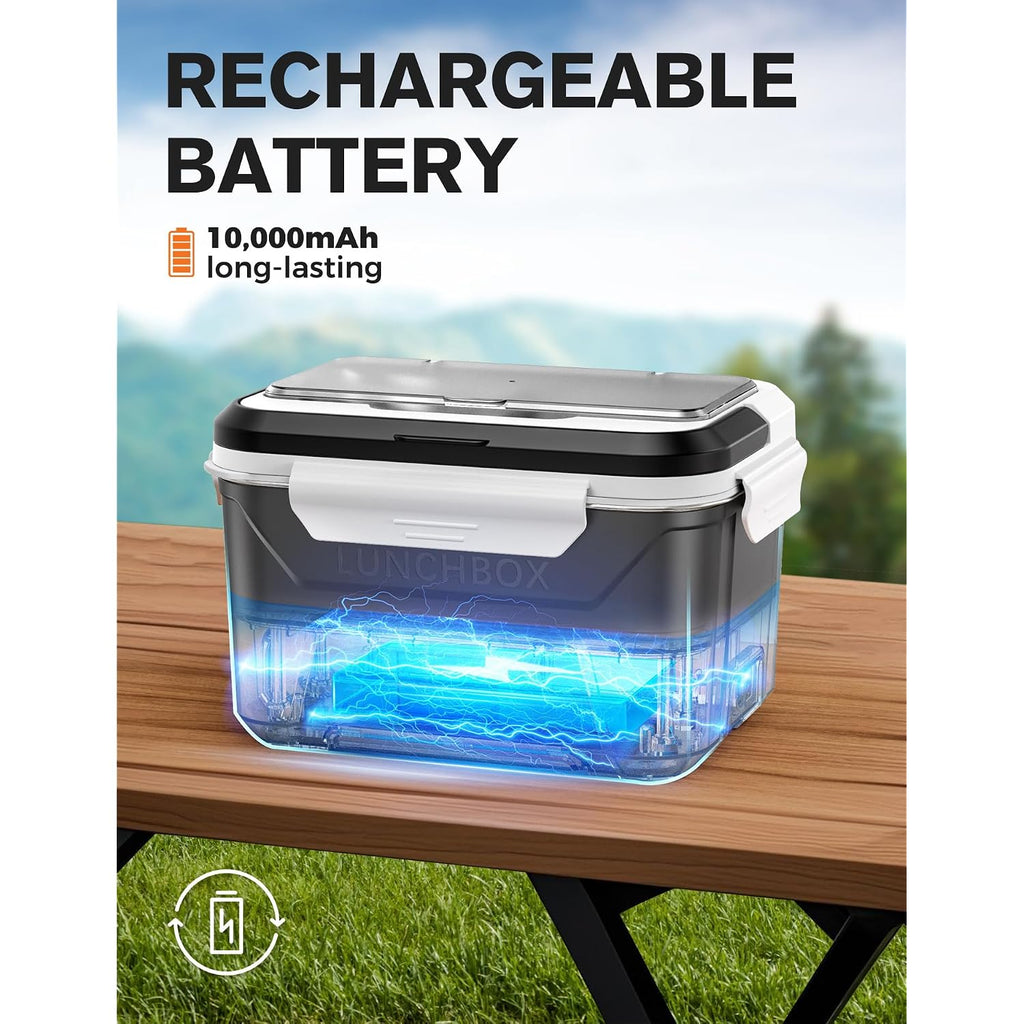 East Oak Cordless Electric Lunch Box For Adults, Heated Lunch Box Battery Powered With Automatic Heating, 5.5 Cups Portable Food Warmer With Removable Tray Divider