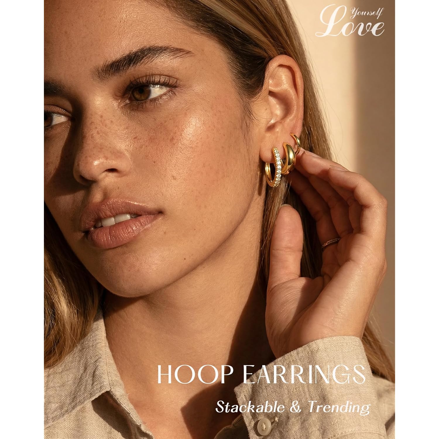 9 Pairs Gold Huggie Hoop Earrings Sets for Women, 14K Gold Plated Small Hoop Earring Sets for Multiple Piercing, Hypoallergenic Thick Lightweight Earring for Womens Jewelry Gifts
