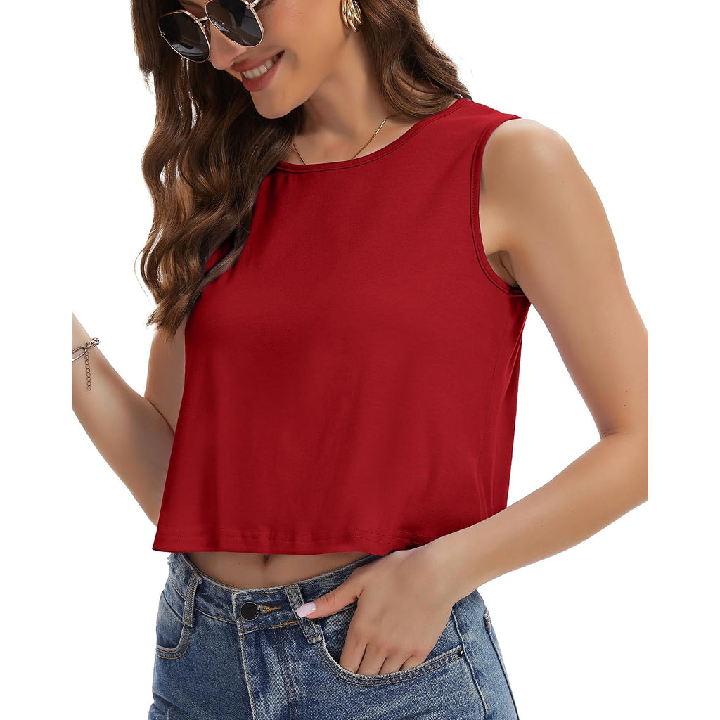 Womens Crop Tops Summer Casual Sleeveless Tank Loose Fit Basic Shirts 2026