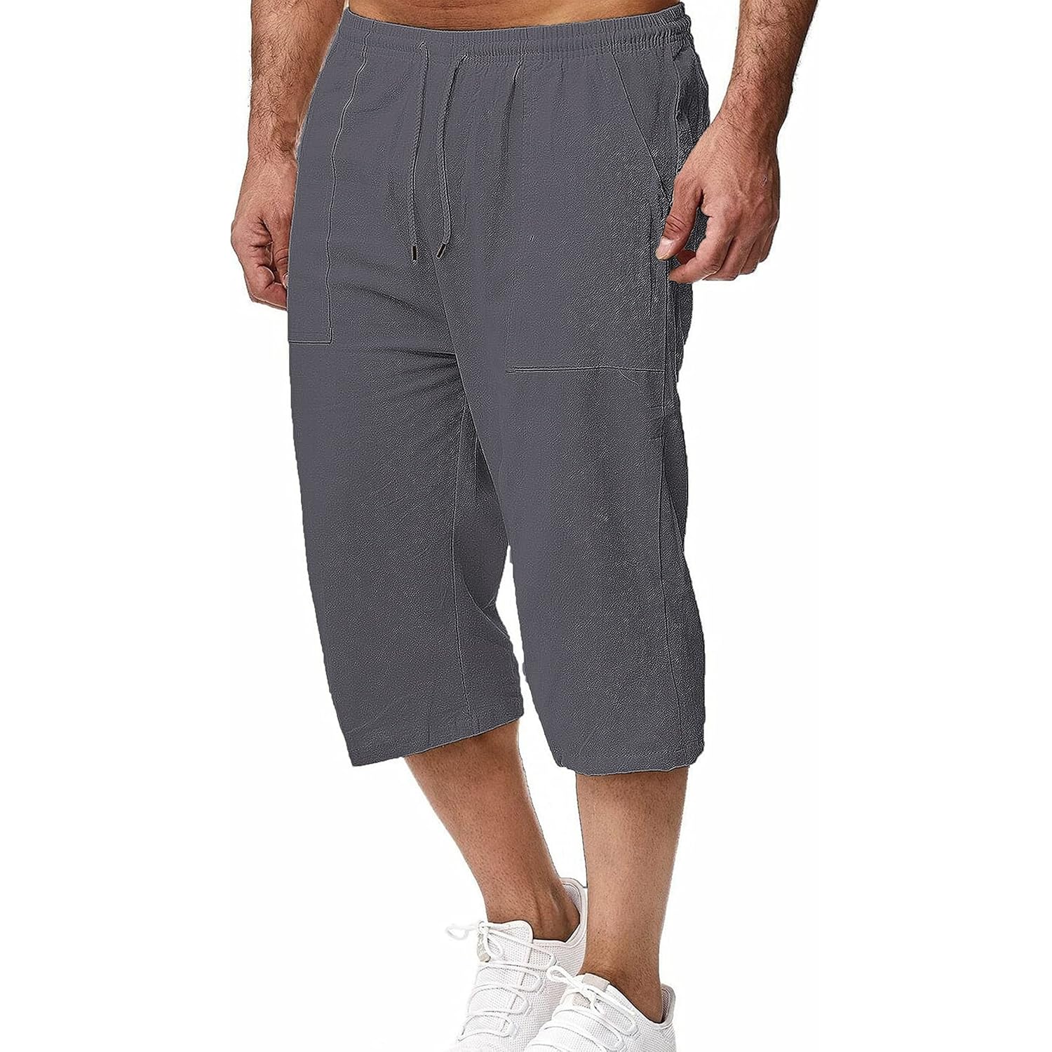 Wanzetaly Mens Casual Soft Linen Long Shorts Knee Length Sport Running Lounge Work Shorts Capri Pant