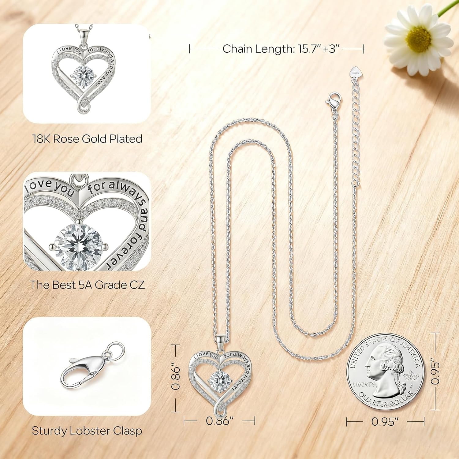 ziella Jewelry Forever Love Heart Necklaces for Wife,I Love You Necklace Valentine's Day Anniversary Birthday Jewerly Pendant Gifts for Women,