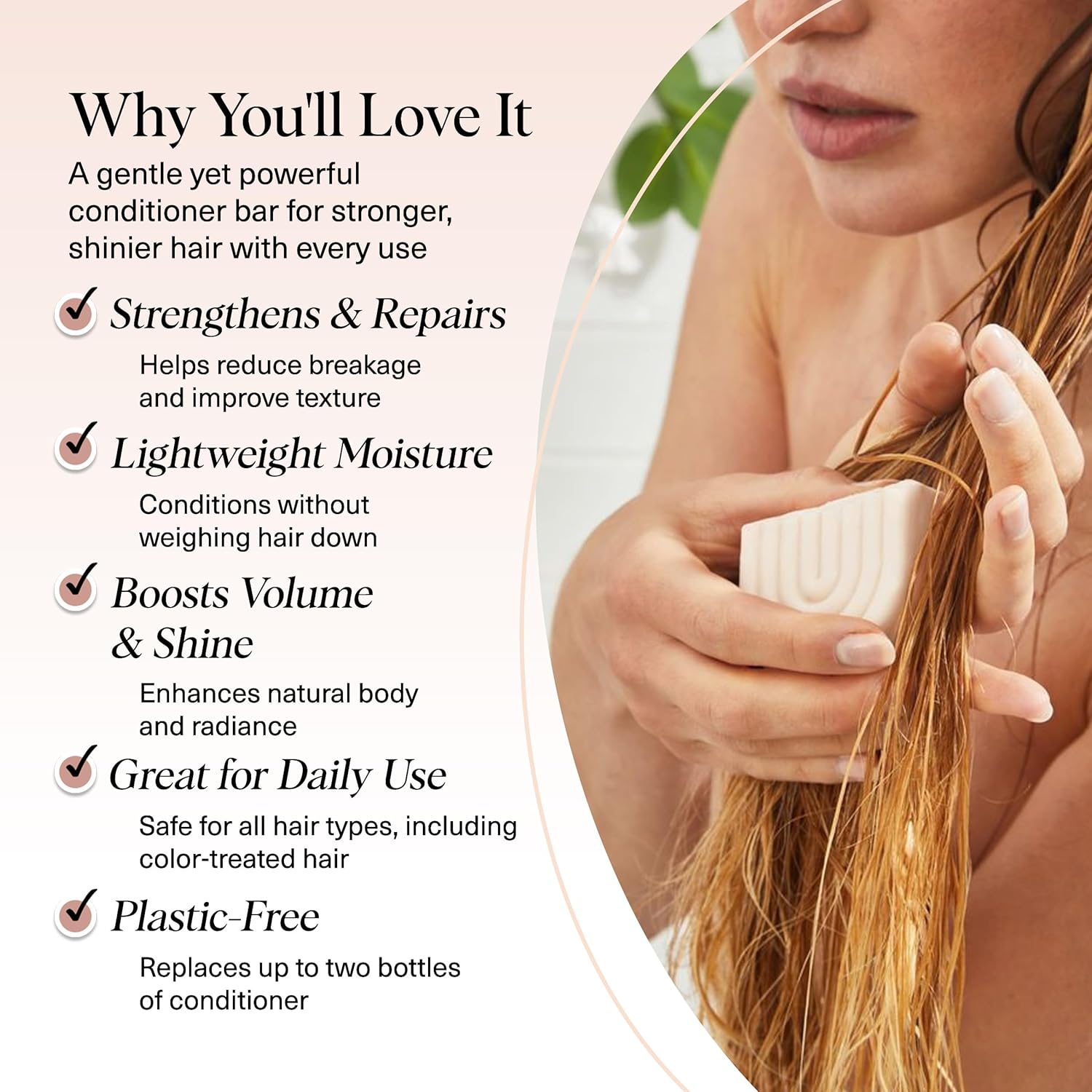 Kitsch Rice Water Conditioner Bar for Hair Growth – Rice Protein Hair Conditioner to Repair Damage, Prevent Split Ends & Boosts Shine – Paraben, Silicone & Sulfate-Free Hair Care - Made in USA, 2.7 oz