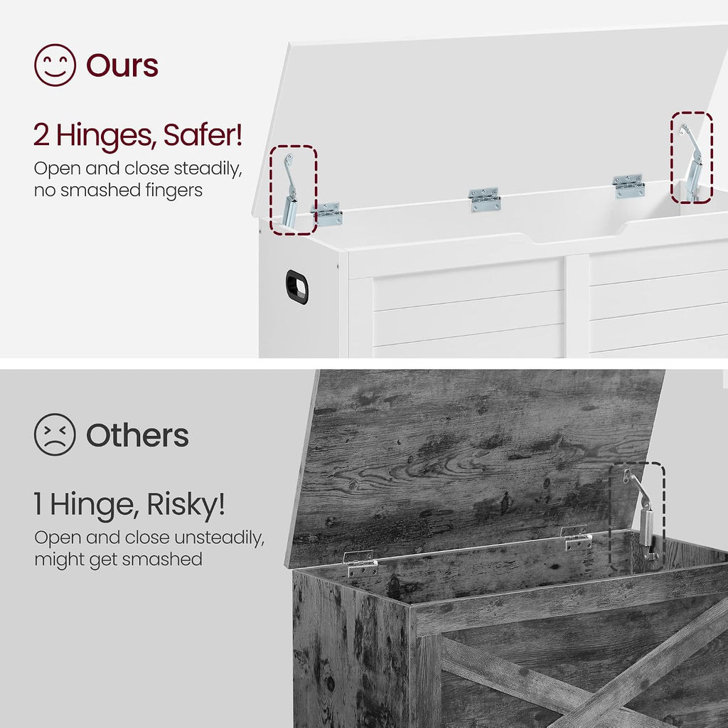 Vasagle Storage Chest, Storage Bench With 2 Safety Hinges, Farmhouse Style, 15.7 X 39.4 X 18.3 Inches, For Entryway, Bedroom, Living Room, Cloud White Ulsb061T10