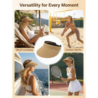 Sun Visor Hat for Women Summer Beach Vacation Essential Ponytail Friendly Travel Foldable Packable UPF 50+