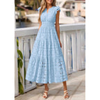 Prettygarden Womens Boho Maxi Dresses 2026 Summer Floral Lace Eyelet V Neck Spring Wedding Guest Dress Beach Vacation Clothes