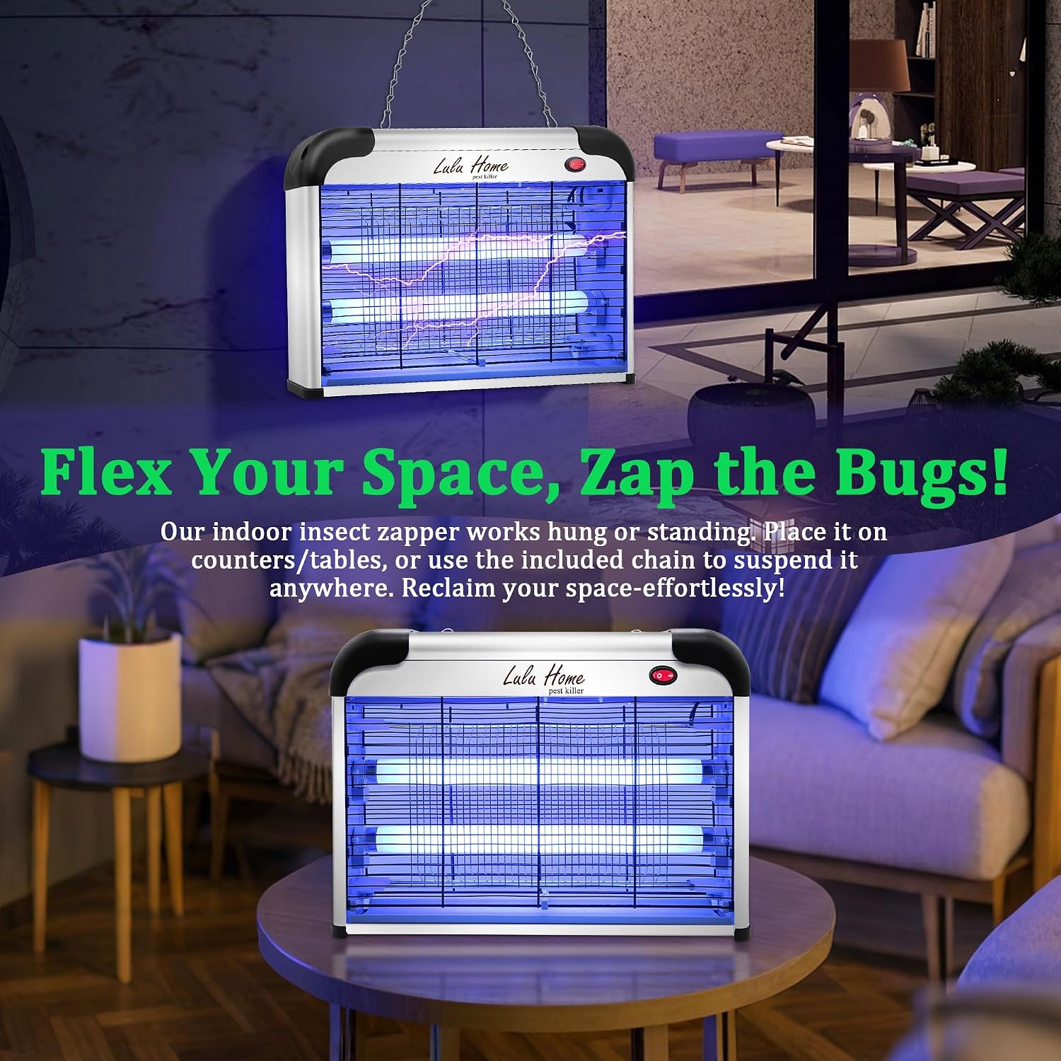Lulu Home Electric Bug Zapper, Aluminium Indoor Mosquito Killer Insect Trap For Mosquito, Bug, Fly With Powerful 2800V Grid 25W Bulbs