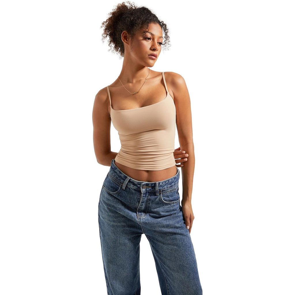 SUUKSESS Women Double Line Square Neck Tank Top Summer Y2K Going Out Basic Cami Shirt