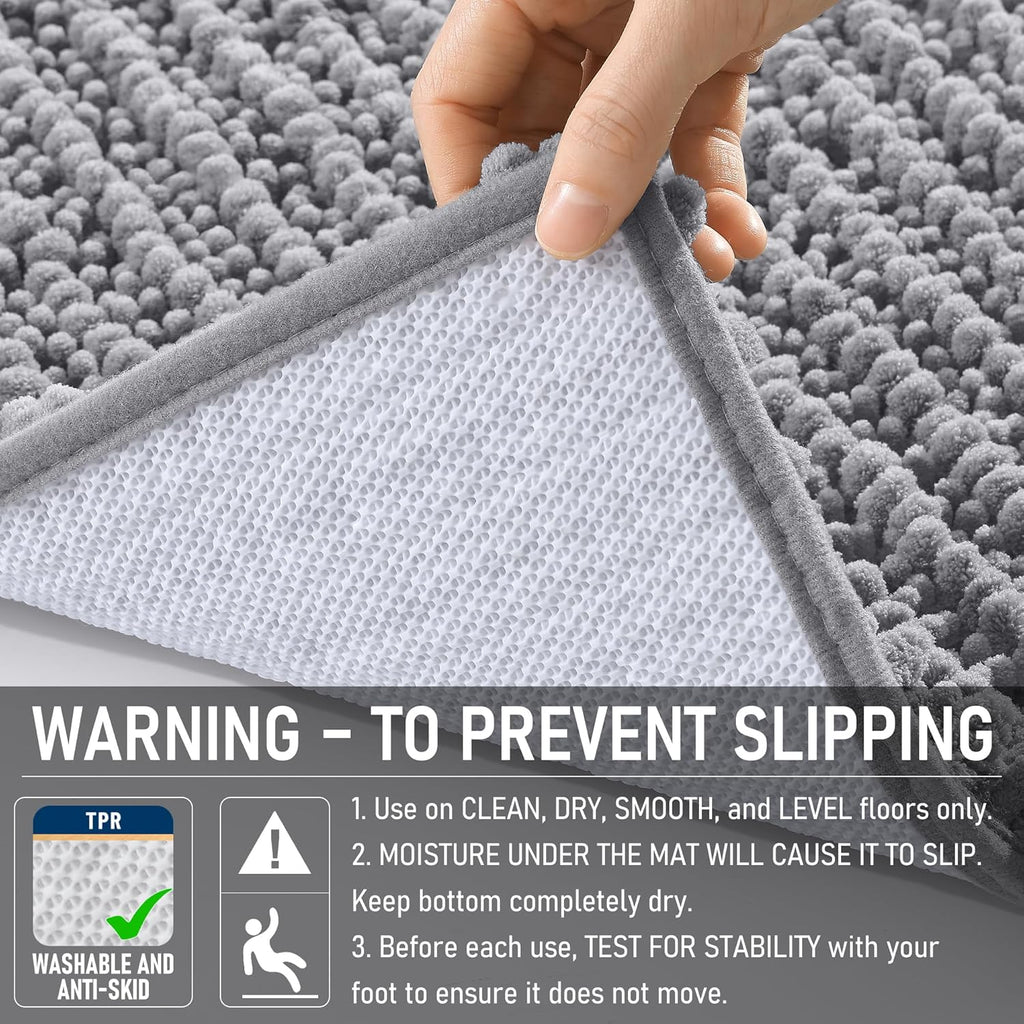 OLANLY Bathroom Rug Mat 30x20, Thick Soft and Absorbent Chenille Bath Mat, Non-Slip Rubber Backing, Machine Washable Quick Dry Bath Rugs for Tub Shower Floor, Home Decor Accessories, Grey