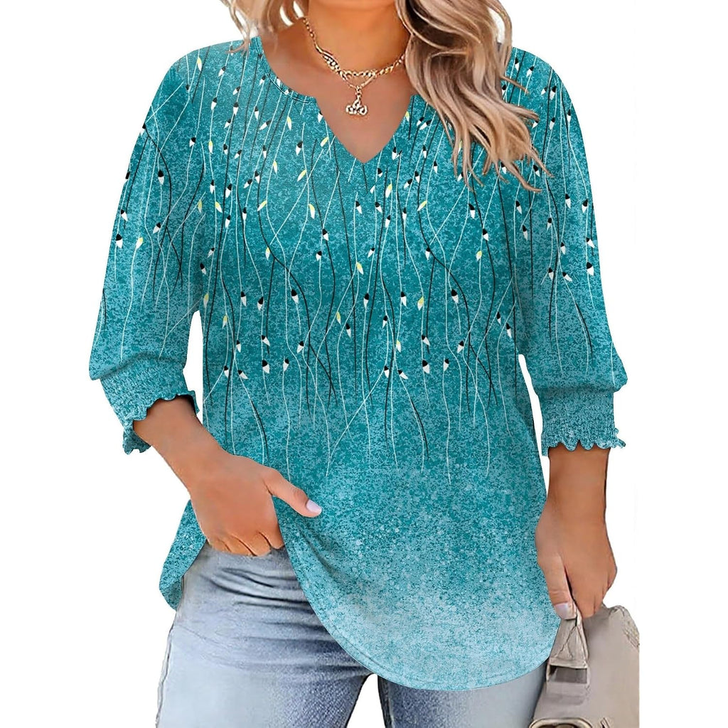 Rapbin Womens Plus Size Tops 3/4 Sleeve Blouses Shirts Casual V Neck Loose Tunic Tops 1X-5X