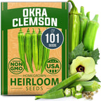Home Grown Clemson Spineless Okra Seeds 101+ Heirloom Non-Gmo Vegetable Seeds For Planting, Easy To Grow Summer Garden, High Germination, Heat Tolerant, Tender Green Pods (Abelmoschus Esculentus)