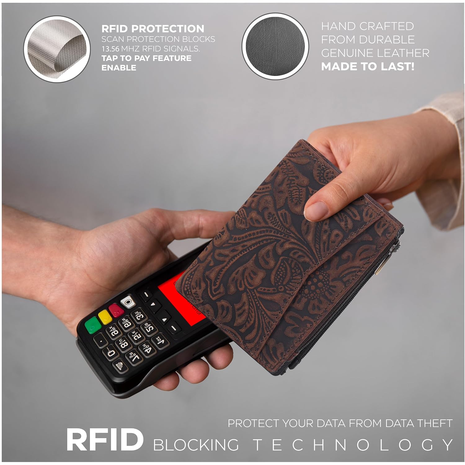 Oak Leathers Leather Wallet For Women - Small Rfid Coin Purse Credit Card & Id Holder For Ladies, Gift For Women'S, Bifold Wallets (Crazy Horse Brown Flower)
