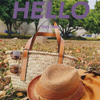 Straw Basket Tote Bag For Women Pu Leather Strap Hollow Woven Top Handle Straw Purses And Handbags