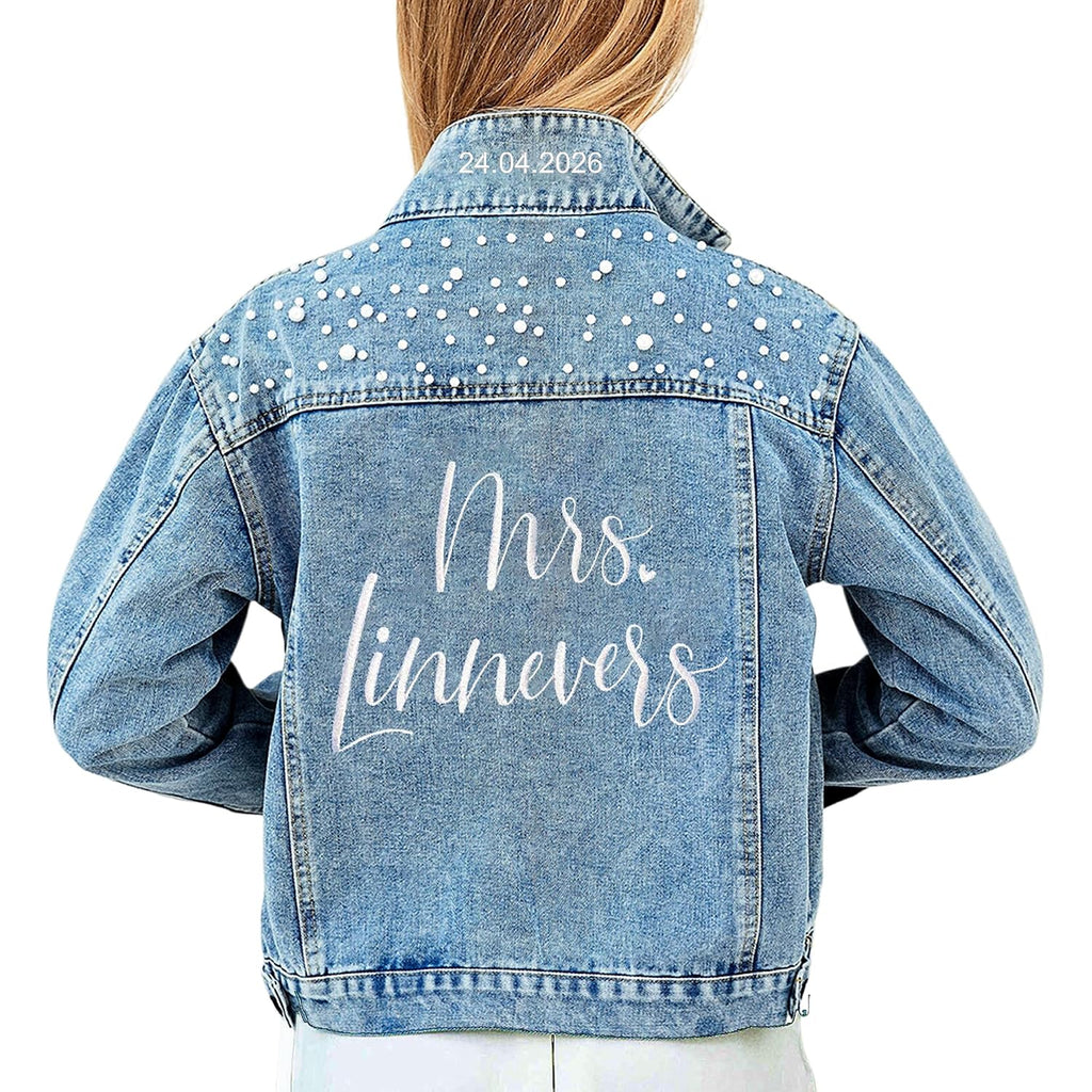 Noni Personalized Embroidered Bride Denim Jacket, Future Mrs Jean Jacket With Pearls, Wedding Gifts For Bride