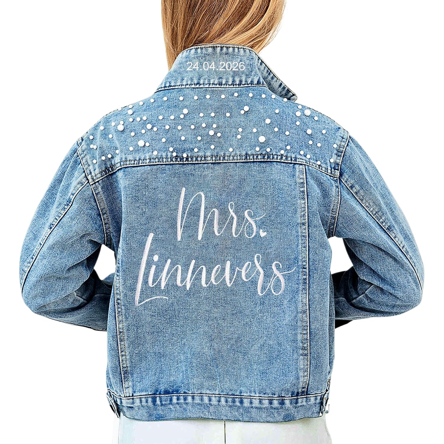Noni Personalized Embroidered Bride Denim Jacket, Future Mrs Jean Jacket With Pearls, Wedding Gifts For Bride