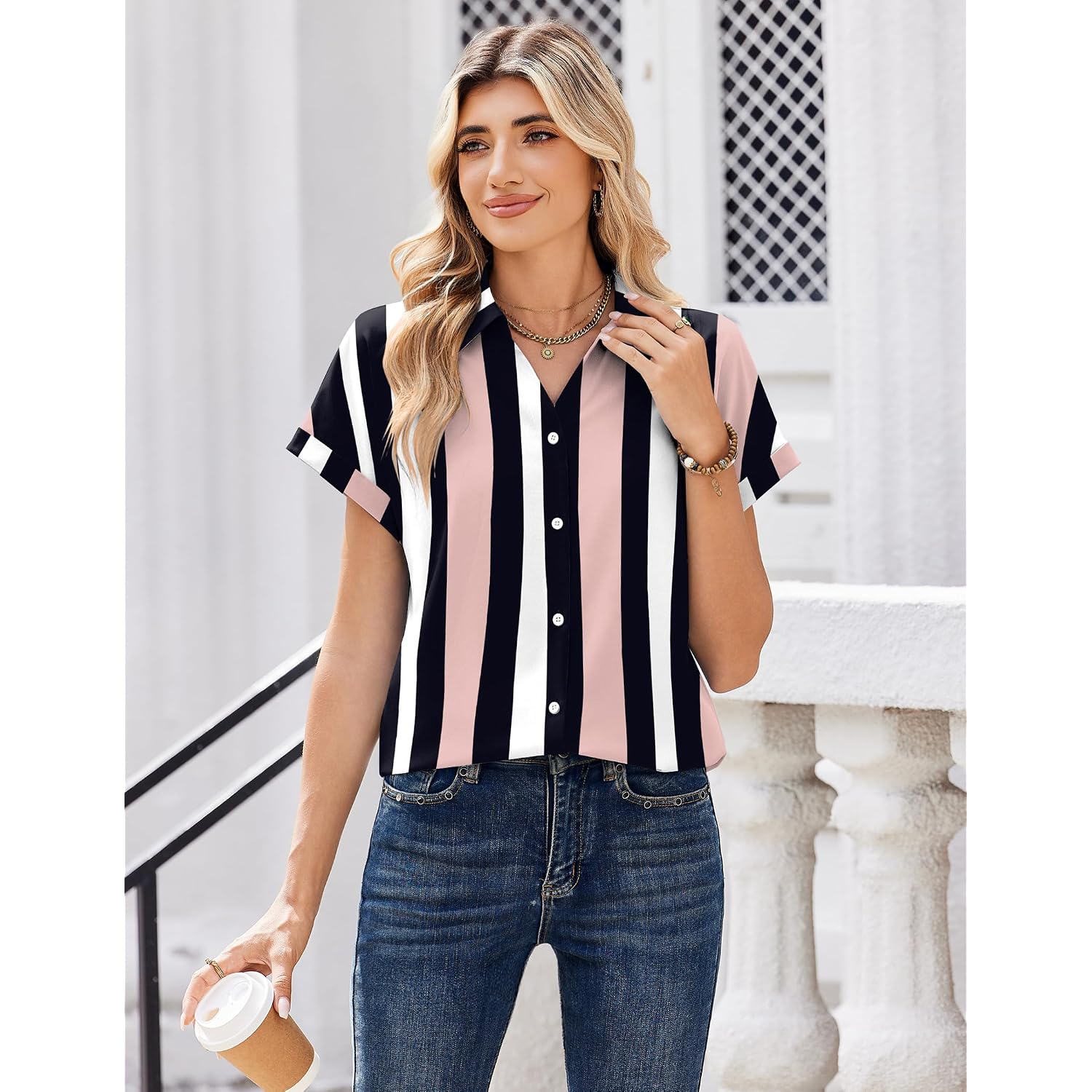 Zeagoo Womens Tops Short Sleeve Shirts Button Down Casual Blouses V Neck Outfits Summer Spring Clothes 2026