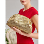 QWINEE Women's Woven Evening Bag Dumpling Clutch Purse No Strap Handbags Elegant Faux PU Leather Clutch Bag | Woven, No Strap, Elegant, Faux PU Leather