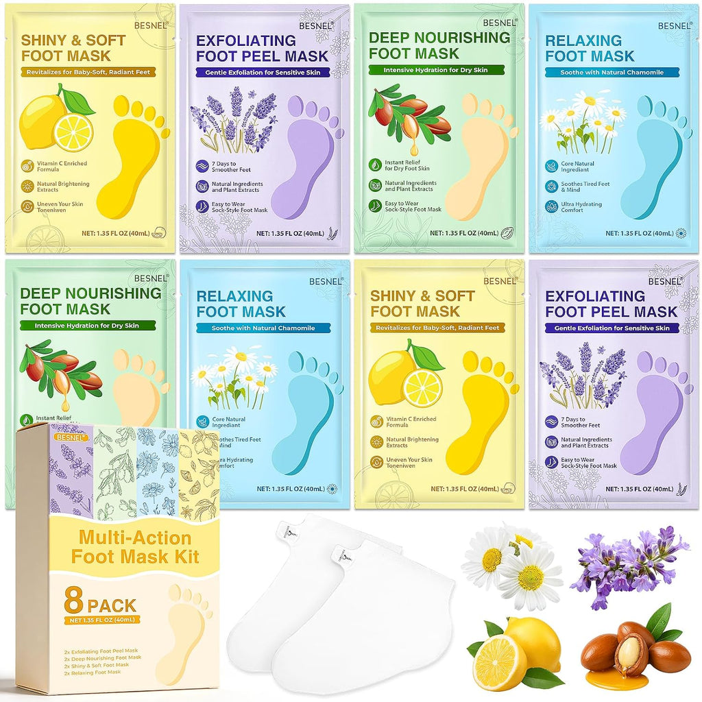 8 Pack Moisturizing Foot Mask,Hydrating Foot Masks for Dry Cracked Feet,Brightening Soothing Dry Skin Moisturizer for Baby Soft Feet,Mothers Day Gifts,Foot Care Spa Gifts for Women Men(4 Styles)