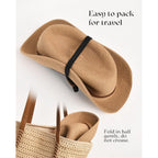 FURTALK Sun Hats for Women Summer Wide Brim UV UPF 80+ Panama Fedora Foldable Packable Straw Beach Hat