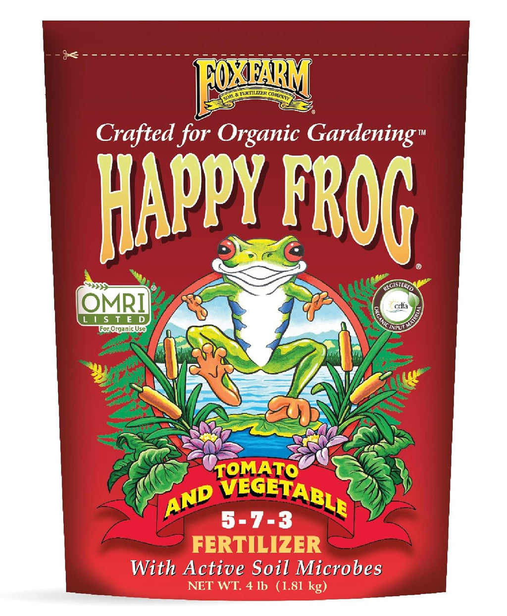 Foxfarm Happy Frog Tomato & Vegetable Fertilizer - Vegetable Fertilizer For Vigorous Feeders, 5-7-3 Blend With Calcium & Mycorrhizal Fungi, Supports Abundant Fruit Development, 4 Lb