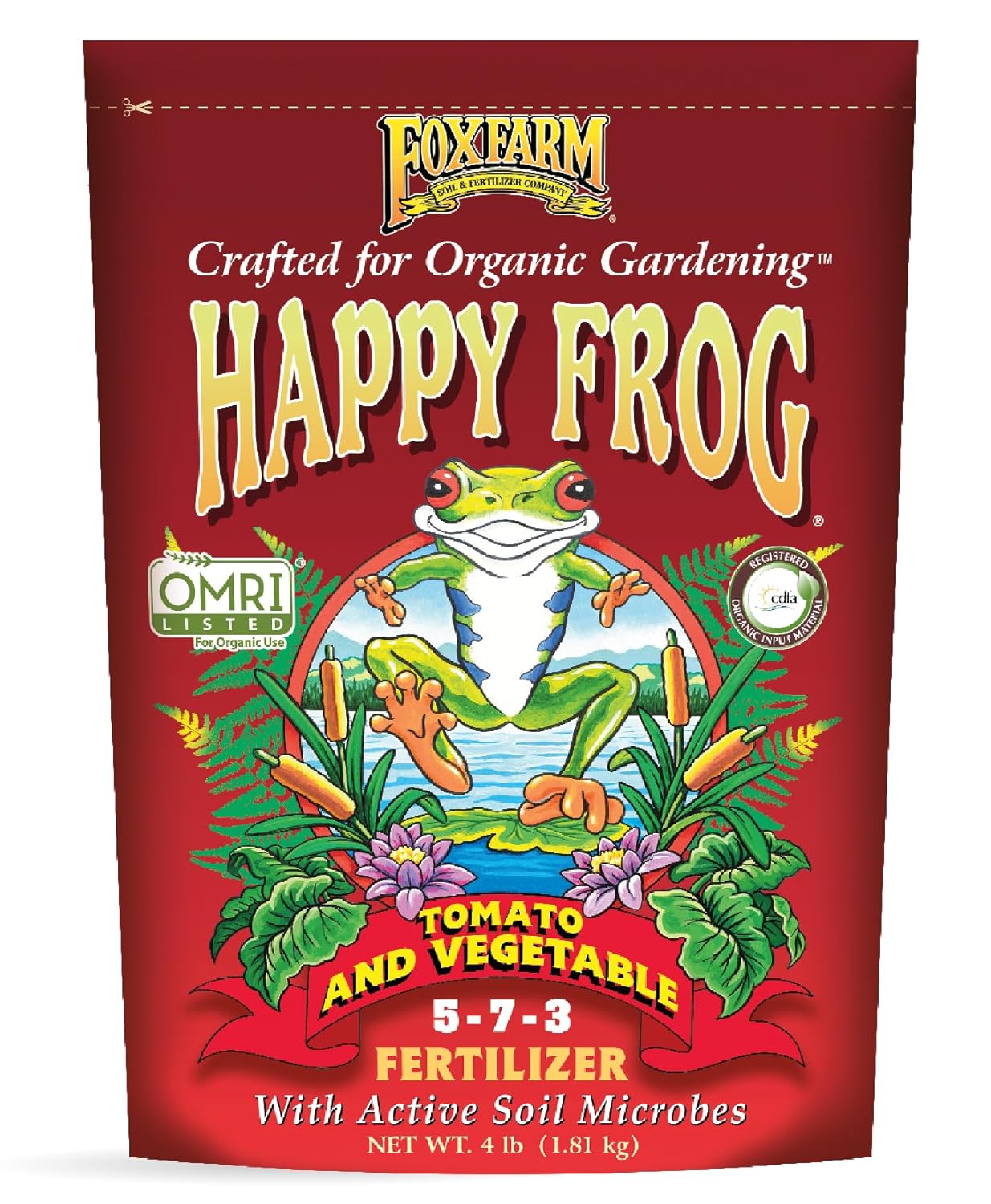 Foxfarm Happy Frog Tomato & Vegetable Fertilizer - Vegetable Fertilizer For Vigorous Feeders, 5-7-3 Blend With Calcium & Mycorrhizal Fungi, Supports Abundant Fruit Development, 4 Lb