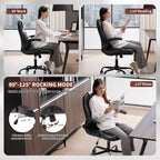 Executive Office Chair Pu,Leather Office Chair With Wheels,360° Swivel Rolling Chair With Padded Arms,Ergonomic Computer Chair With Lumbar Support For Short People Use(Black)