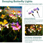 Tonulax Solar Garden Lights - 2 Pack Swaying Butterfly Light, Swaying In The Wind, Solar Outdoor Lights, Yard Patio Pathway Decoration, High Flexibility Iron Wire & Realistic Butterflies