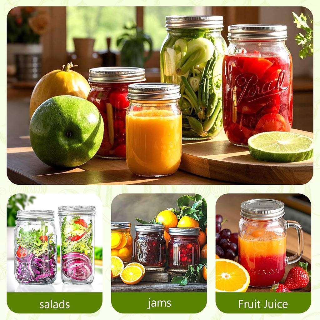 Canning Lids And Rings Regular Mouth, 24Pcs Split Type Metal Mason Jar Lids With Bands For Regular Mouth Ball, Kerr Jars - Food Grade With Silicone Airtight Seal Small Canning Lids (70Mm)