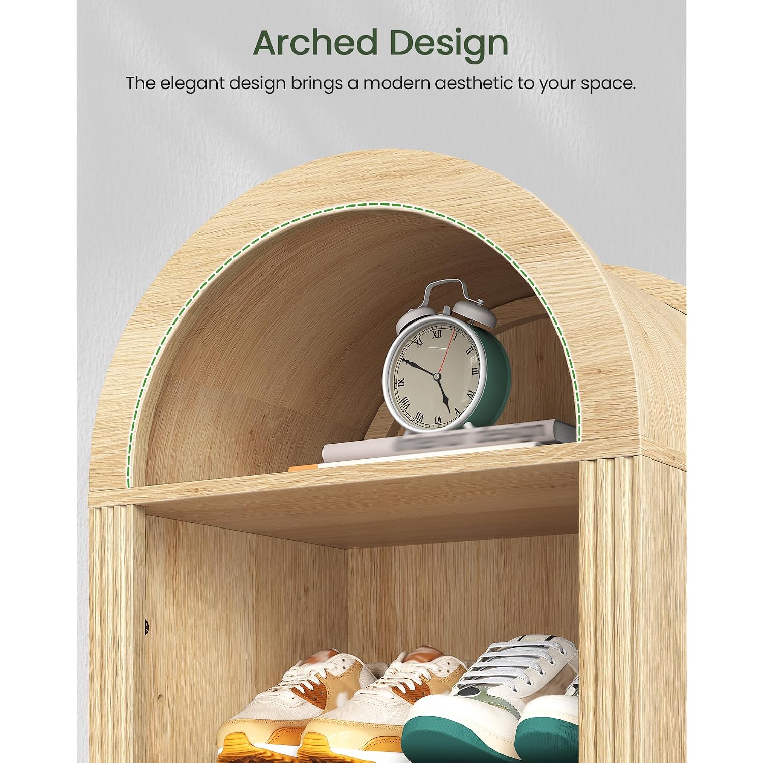 71" Tall Arched Shoe Cabinet, 8-Tier Shoe Storage Cabinet, Shoe Rack With 3 Adjustable Shelves, Freestanding Shoe Organizer For Entryway, Foyer, Hallway, And Living Room, Natural Msc04Nl
