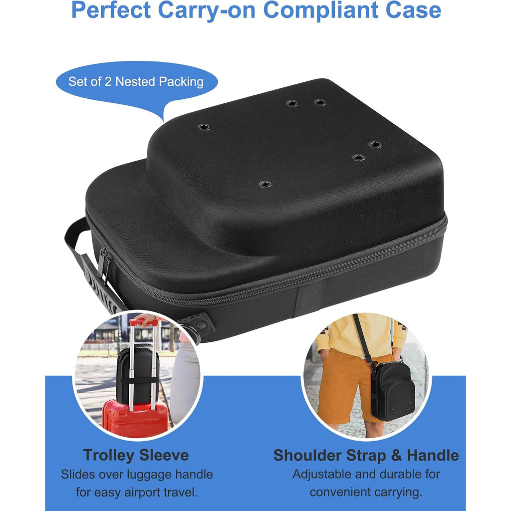 Set Of 2 Hard Hat Travel Cases For Baseball Caps - Hat Storage Organizer Holder With Handle, Shoulder Strap And Trolley Sleeve, Protect Up To 10 Hats For Outdoor And Home Storage, Black